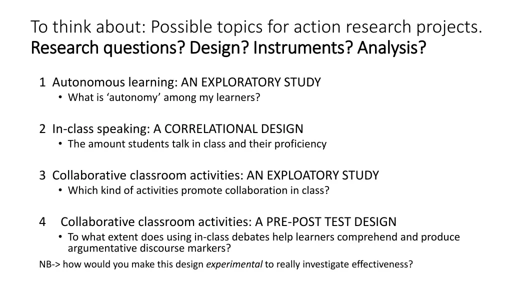 to think about possible topics for action