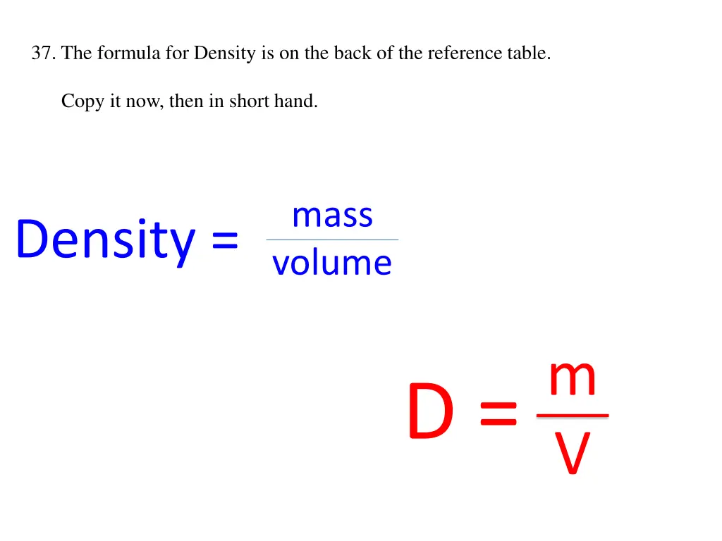 37 the formula for density is on the back 1