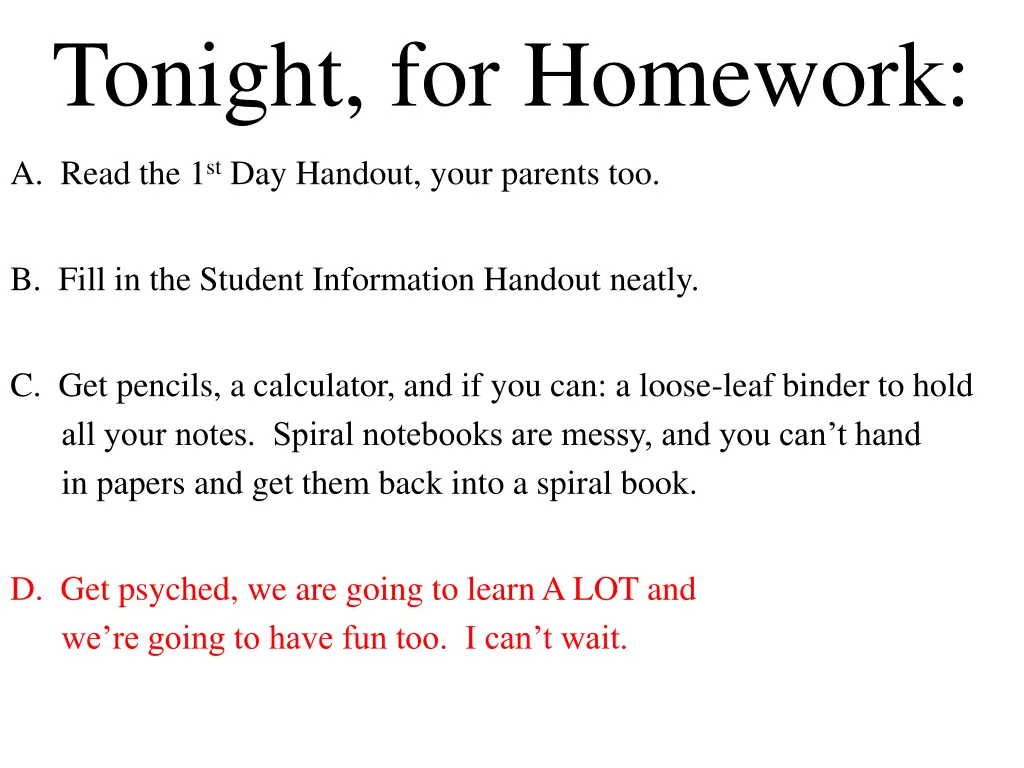 tonight for homework