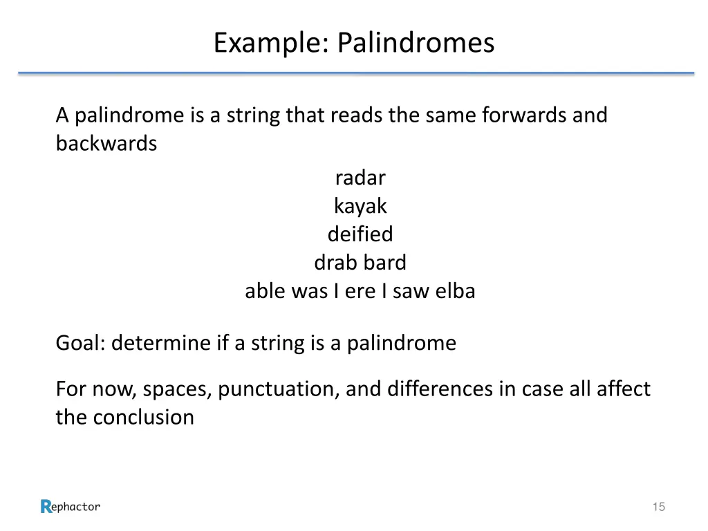 example palindromes