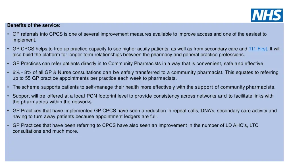 benefits of the service