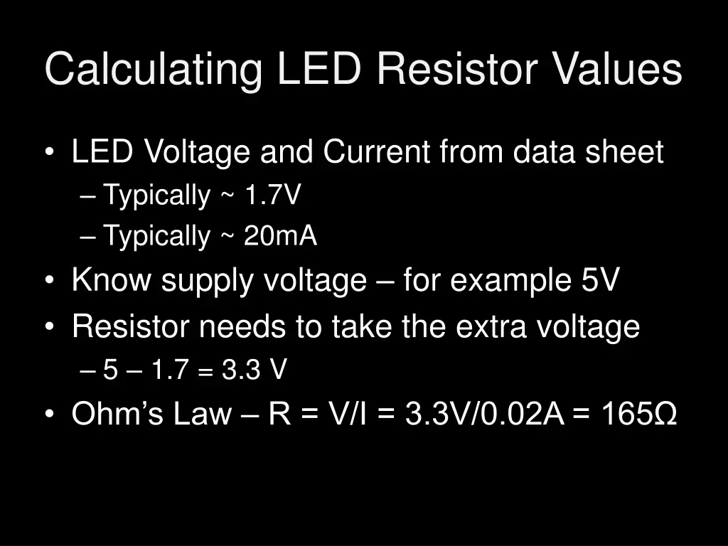 calculating led resistor values