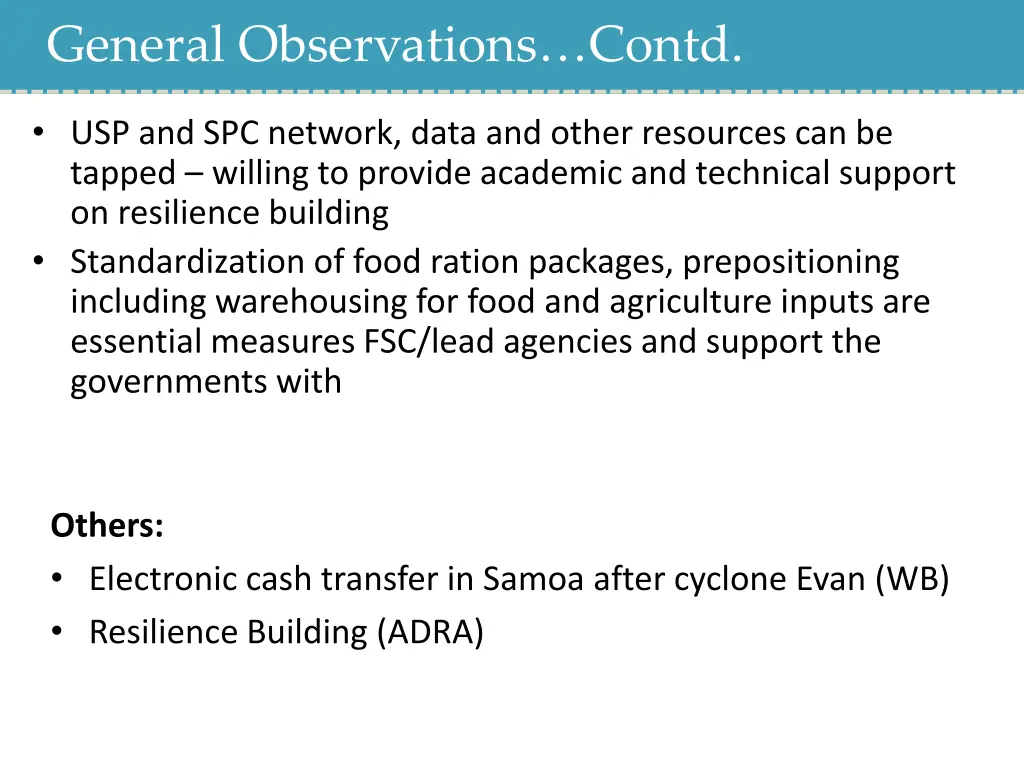 general observations contd