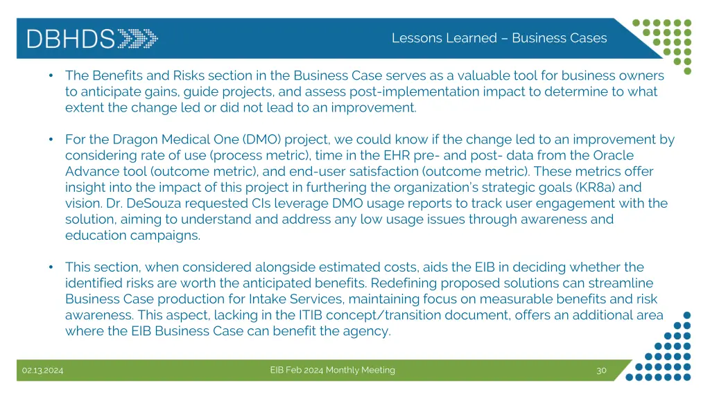 lessons learned business cases
