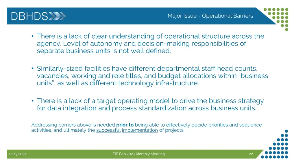 major issue operational barriers