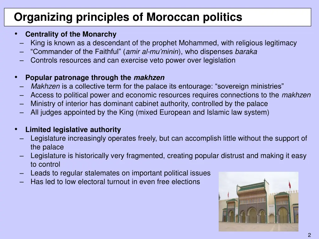 organizing principles of moroccan politics