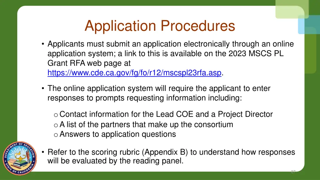 application procedures