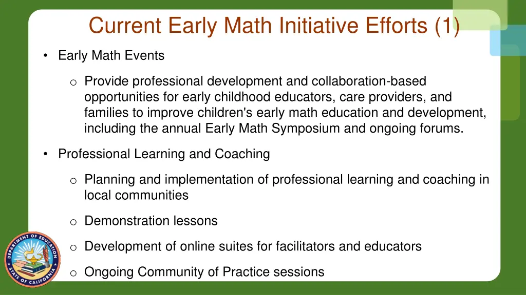 current early math initiative efforts 1