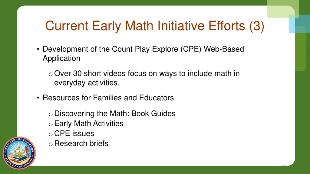 current early math initiative efforts 3