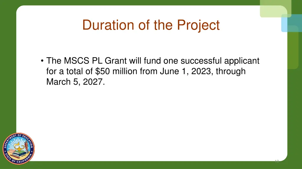 duration of the project