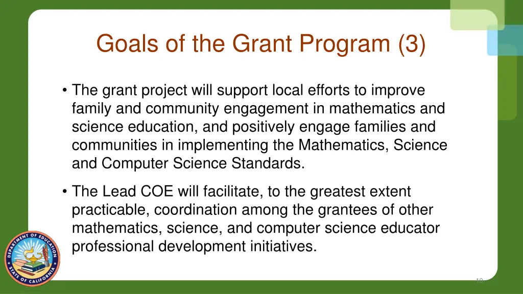 goals of the grant program 3