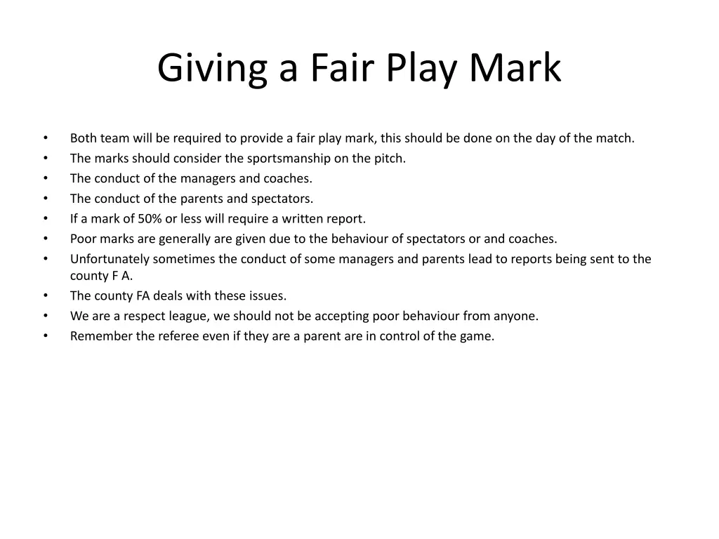 giving a fair play mark