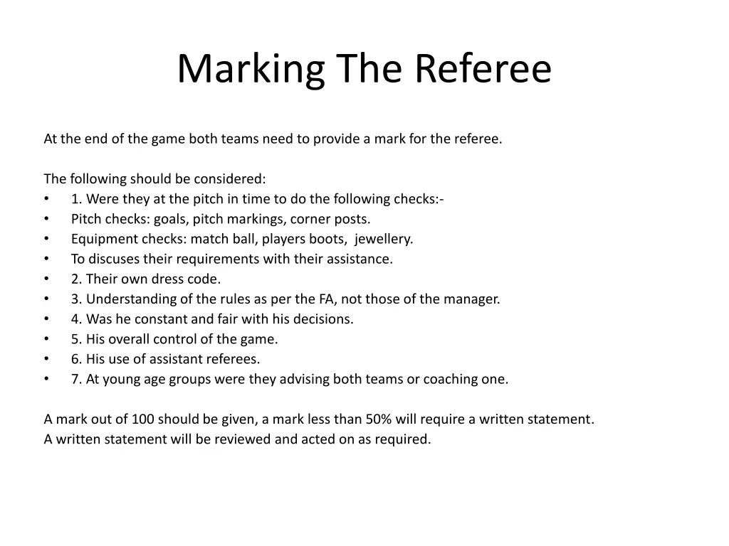 marking the referee