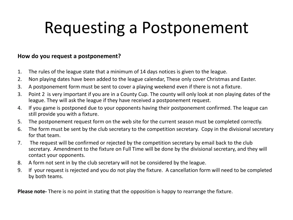 requesting a postponement