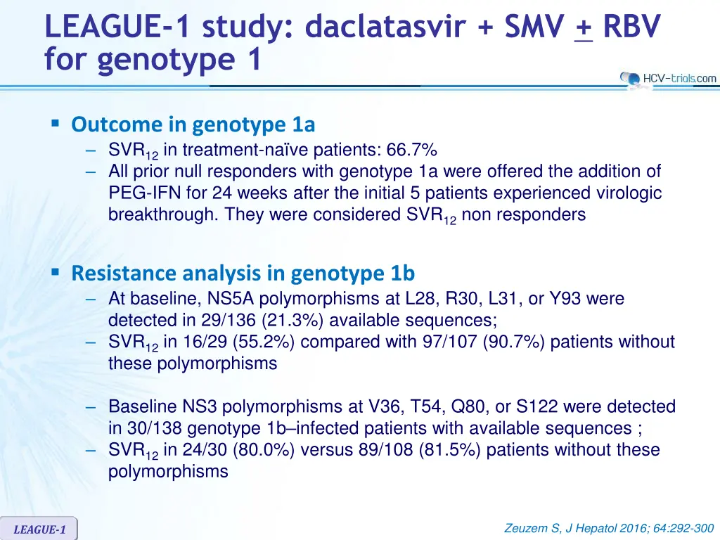 league 1 study daclatasvir smv rbv for genotype 1 3
