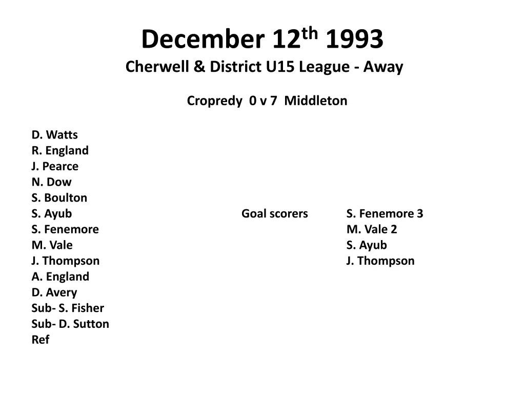 december 12 th 1993 cherwell district u15 league