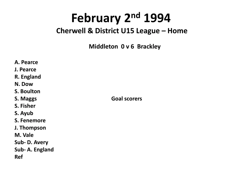 february 2 nd 1994 cherwell district u15 league