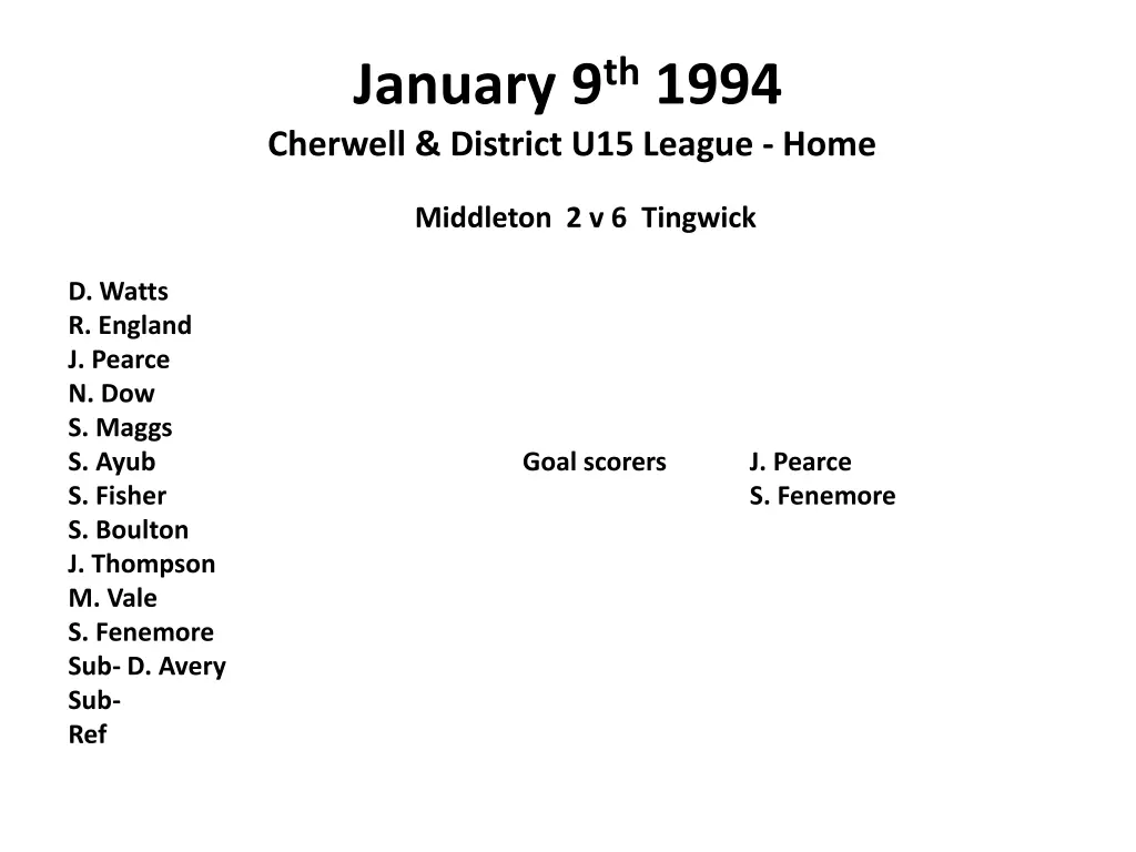 january 9 th 1994 cherwell district u15 league