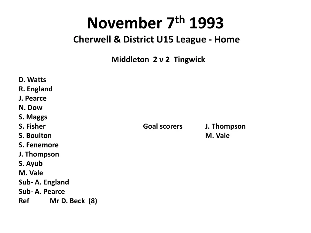 november 7 th 1993 cherwell district u15 league
