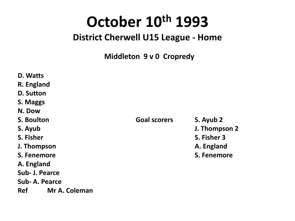 october 10 th 1993 district cherwell u15 league
