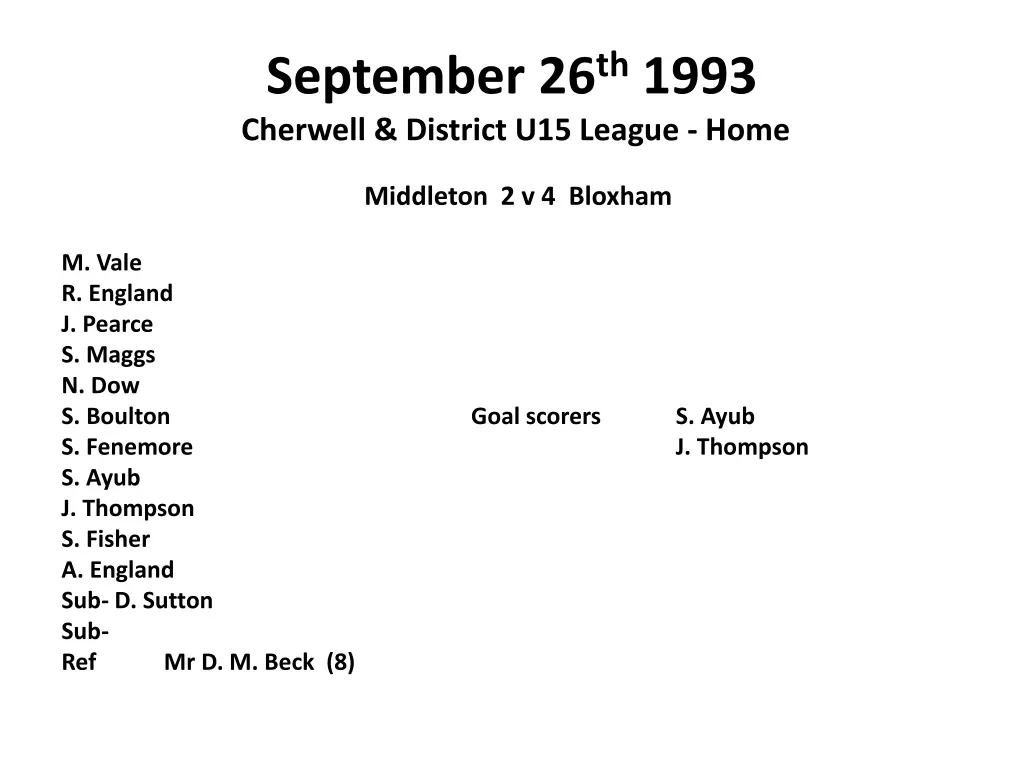 september 26 th 1993 cherwell district u15 league