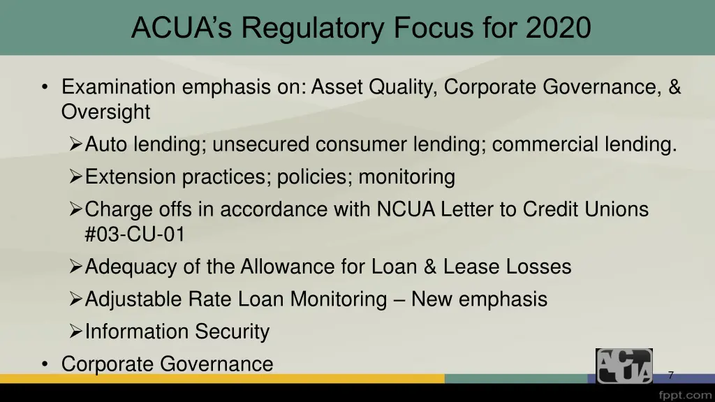 acua s regulatory focus for 2020