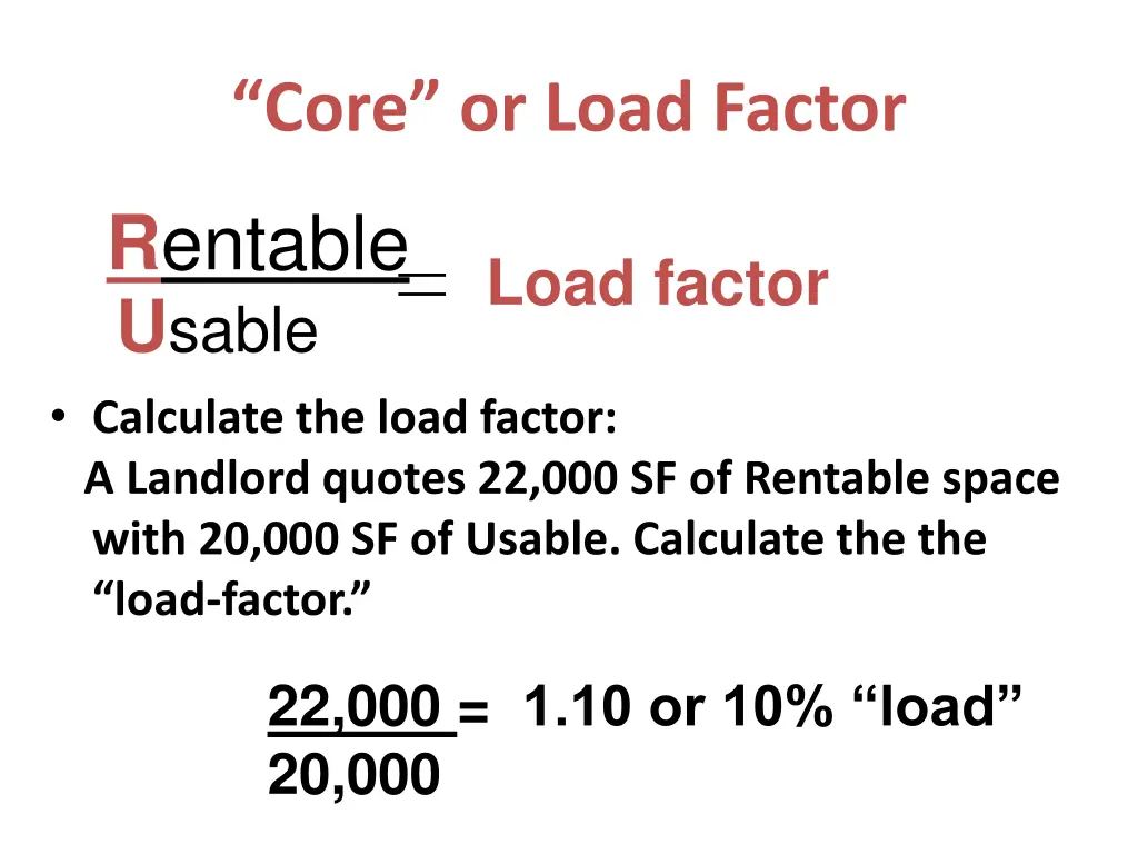 core or load factor