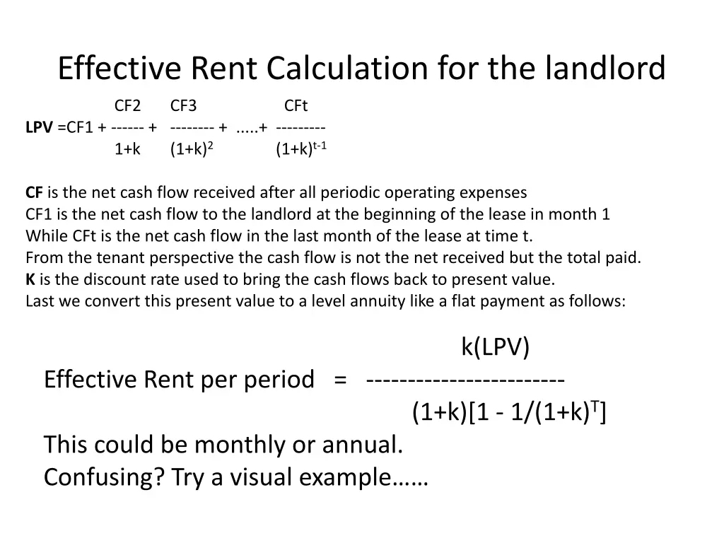 effective rent calculation for the landlord
