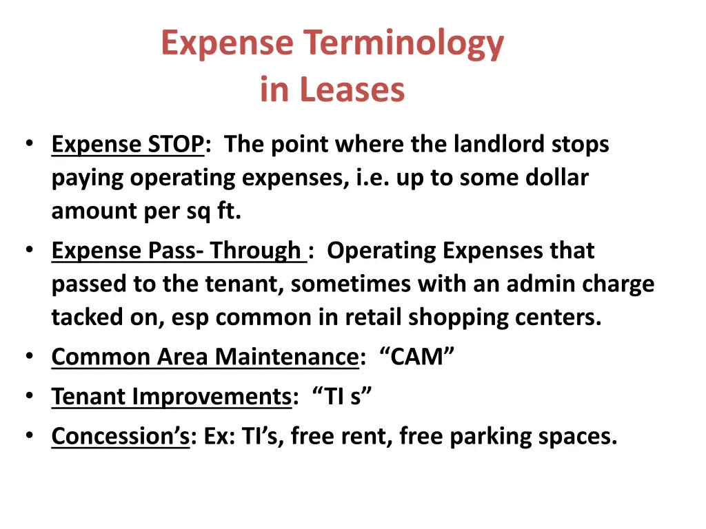expense terminology in leases