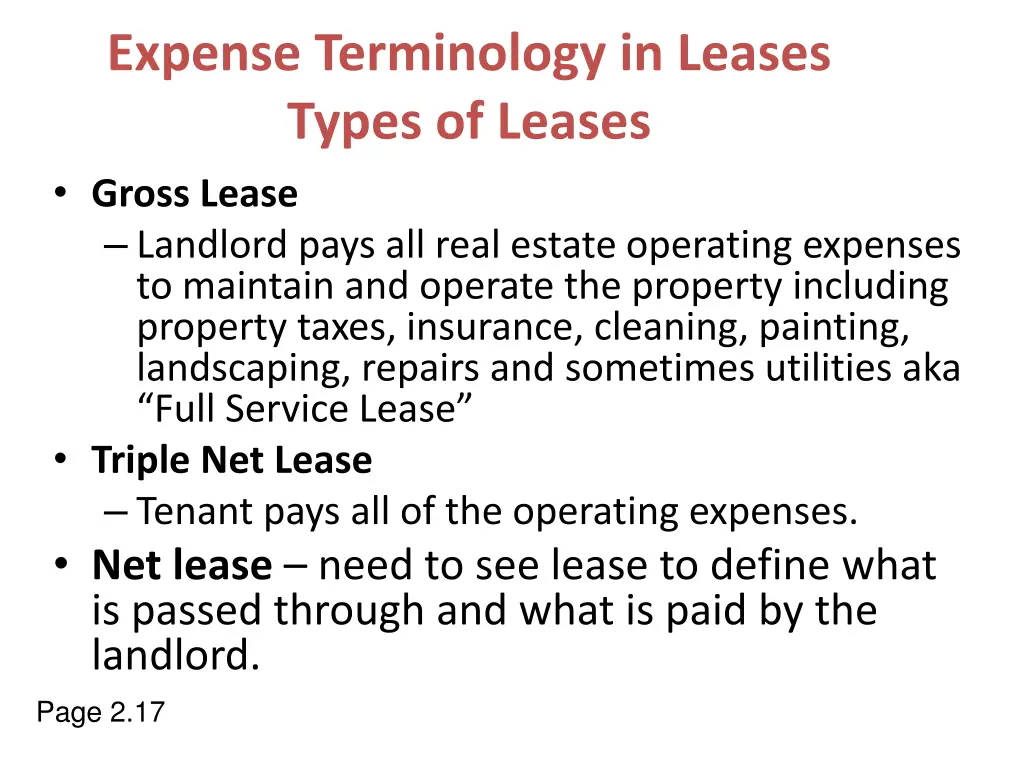 expense terminology in leases types of leases