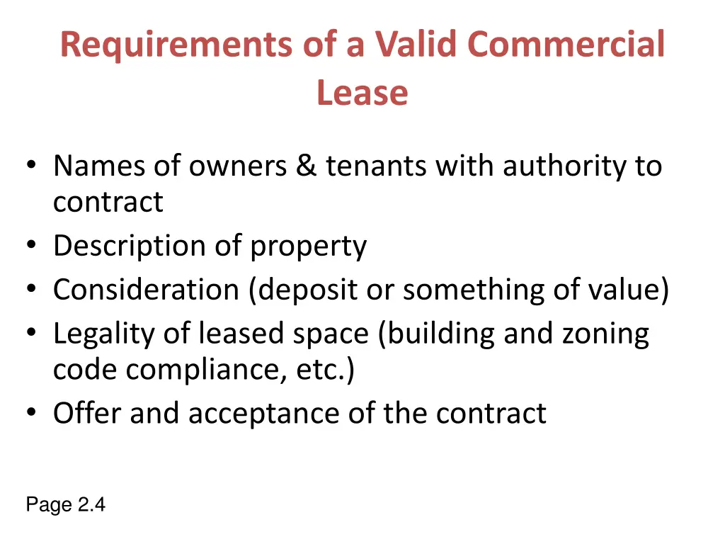 requirements of a valid commercial lease