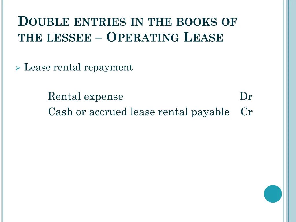 d ouble entries in the books of the lessee 1