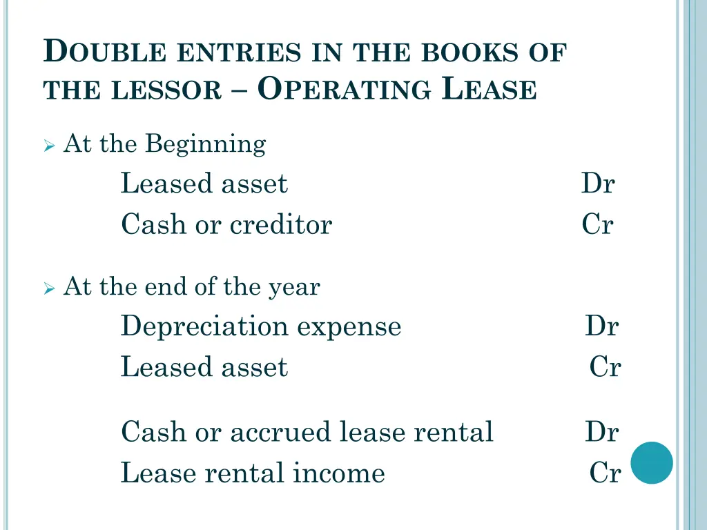 d ouble entries in the books of the lessor 1
