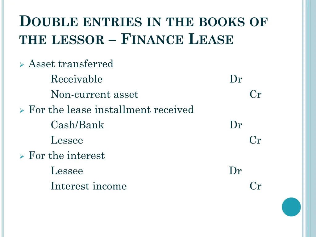 d ouble entries in the books of the lessor