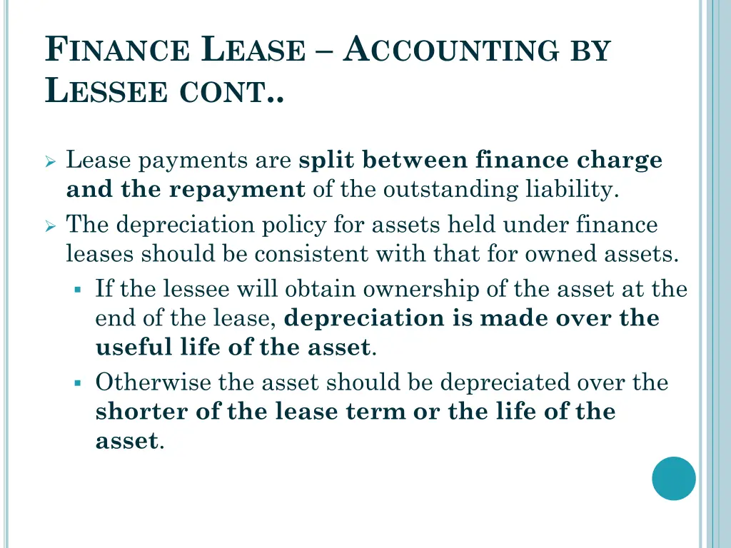f inance l ease a ccounting by l essee cont