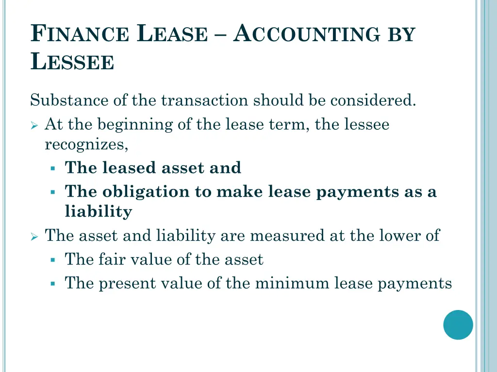 f inance l ease a ccounting by l essee