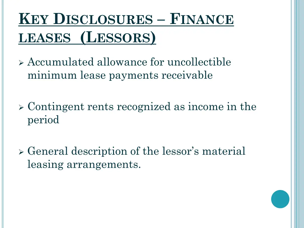 k ey d isclosures f inance leases l essors 1