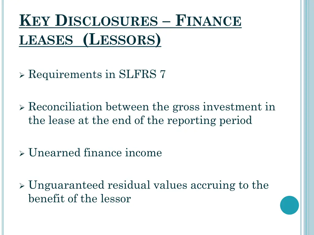 k ey d isclosures f inance leases l essors