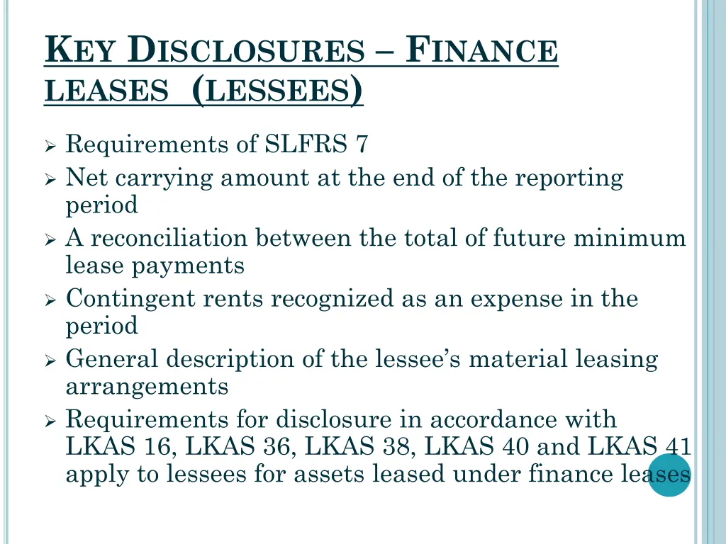 k ey d isclosures f inance leases lessees