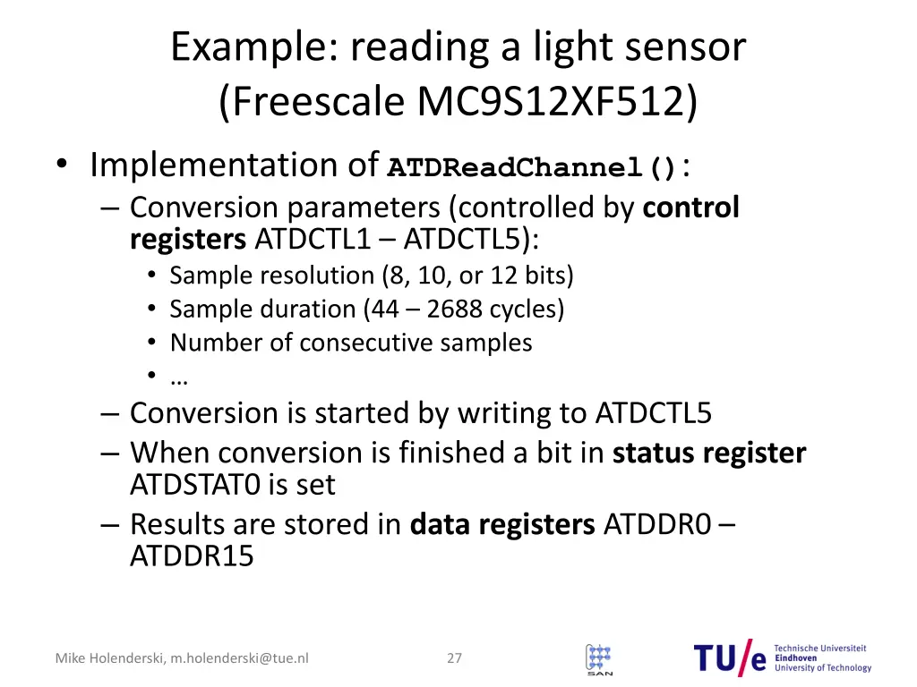 example reading a light sensor freescale 2