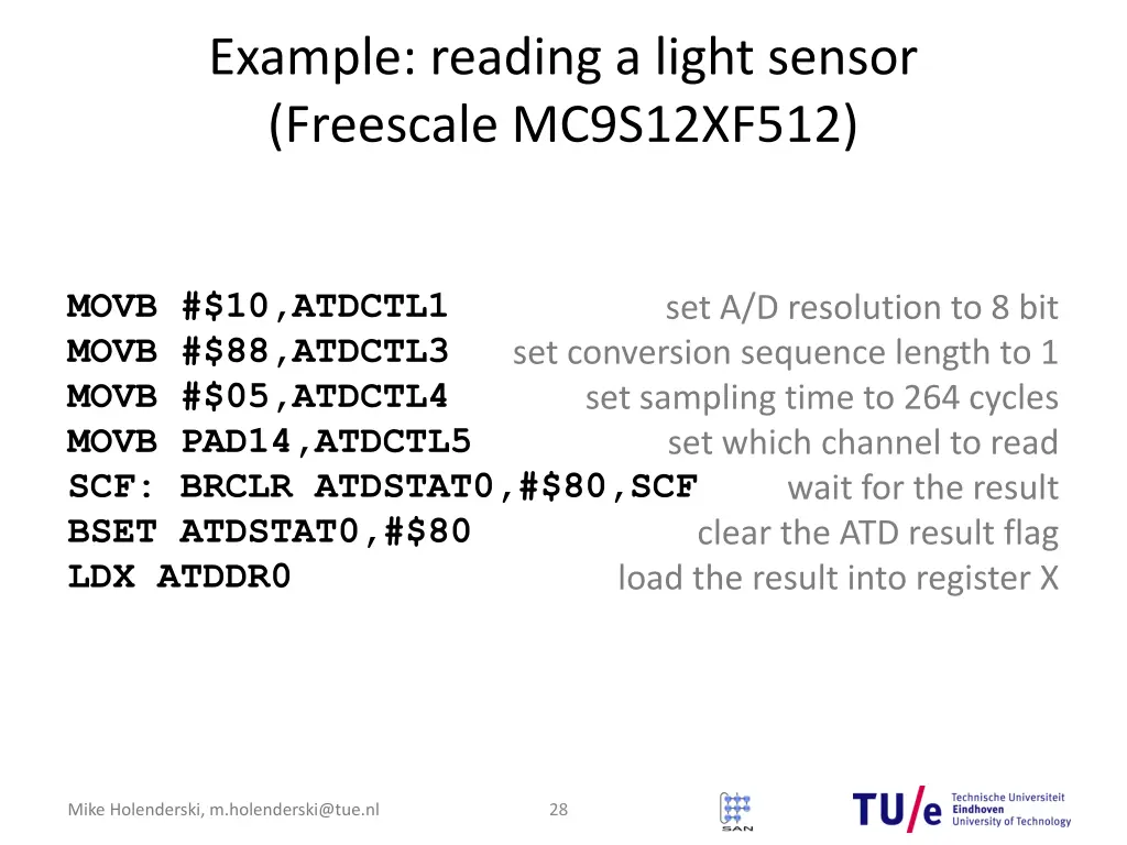 example reading a light sensor freescale 3