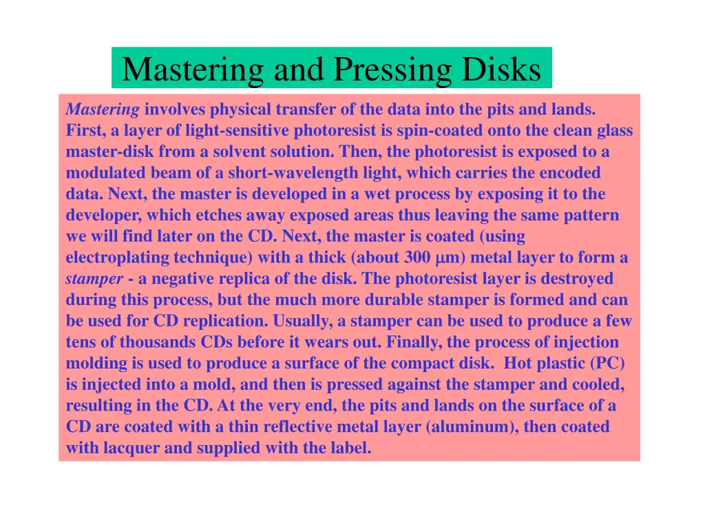 mastering and pressing disks 1