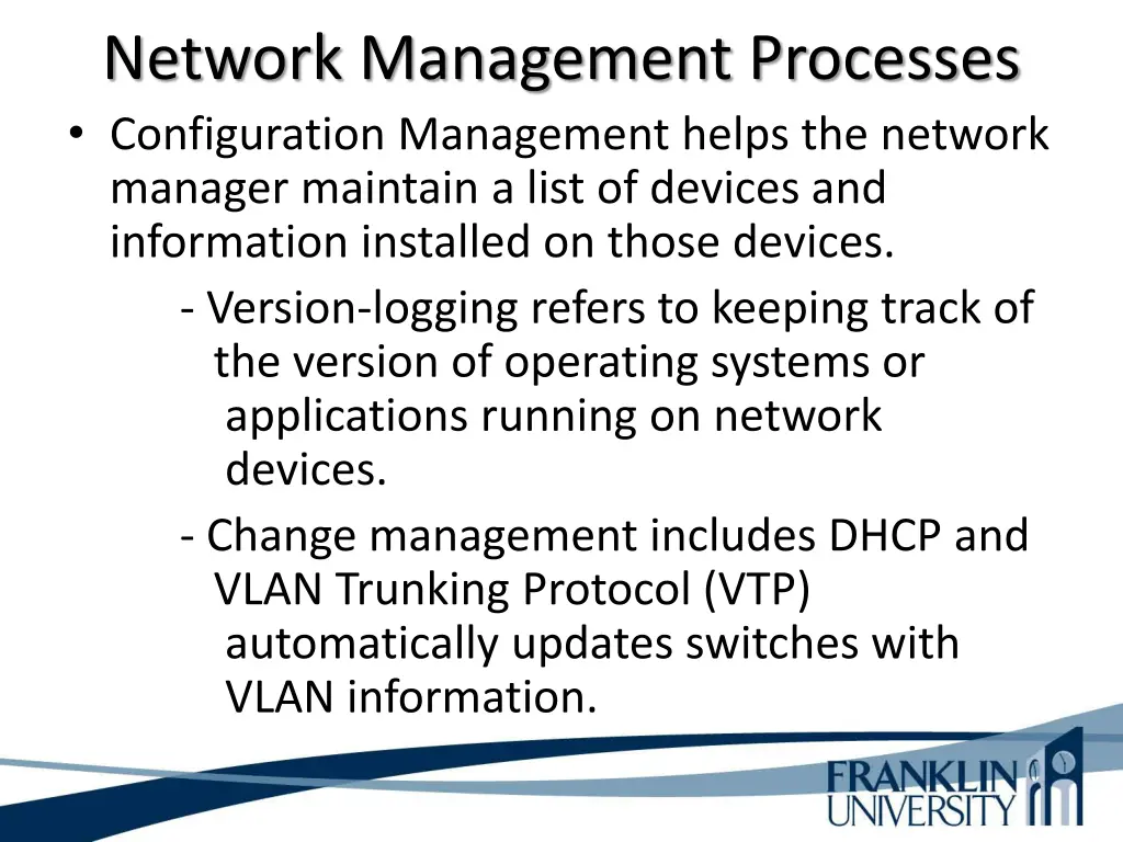 network management processes configuration
