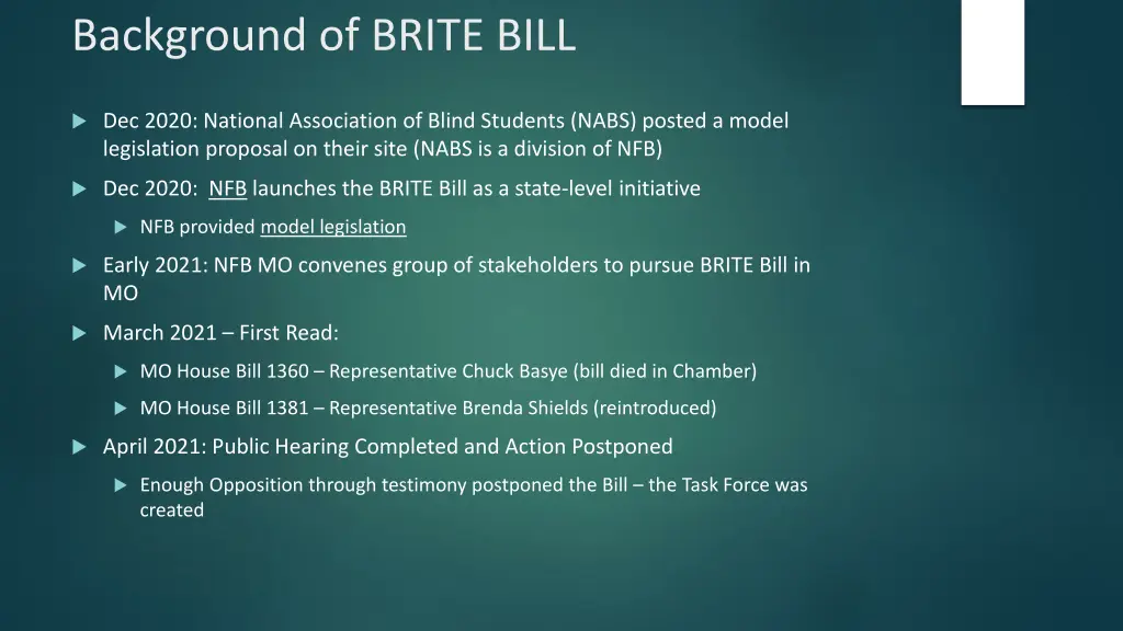 background of brite bill