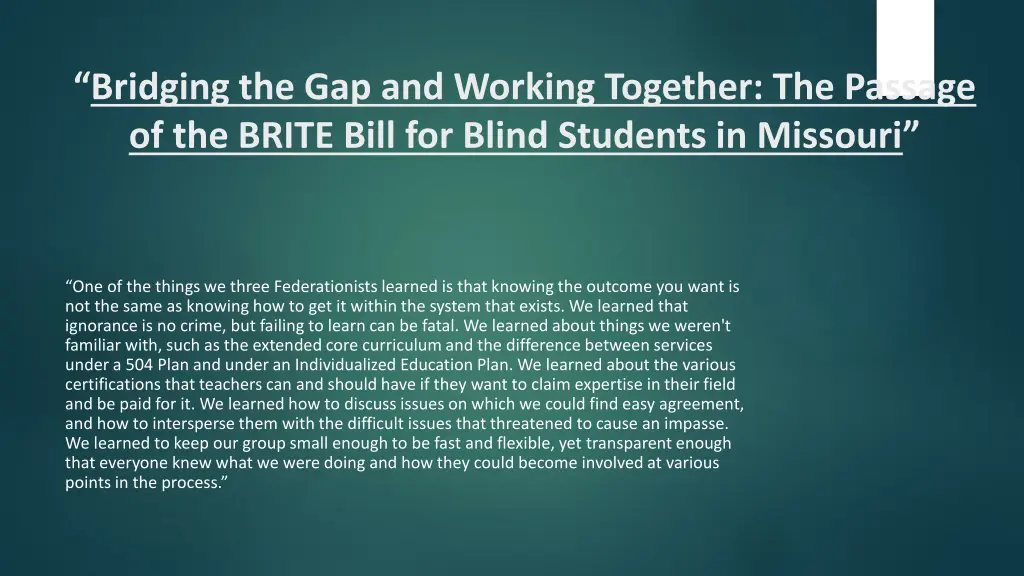 bridging the gap and working together the passage