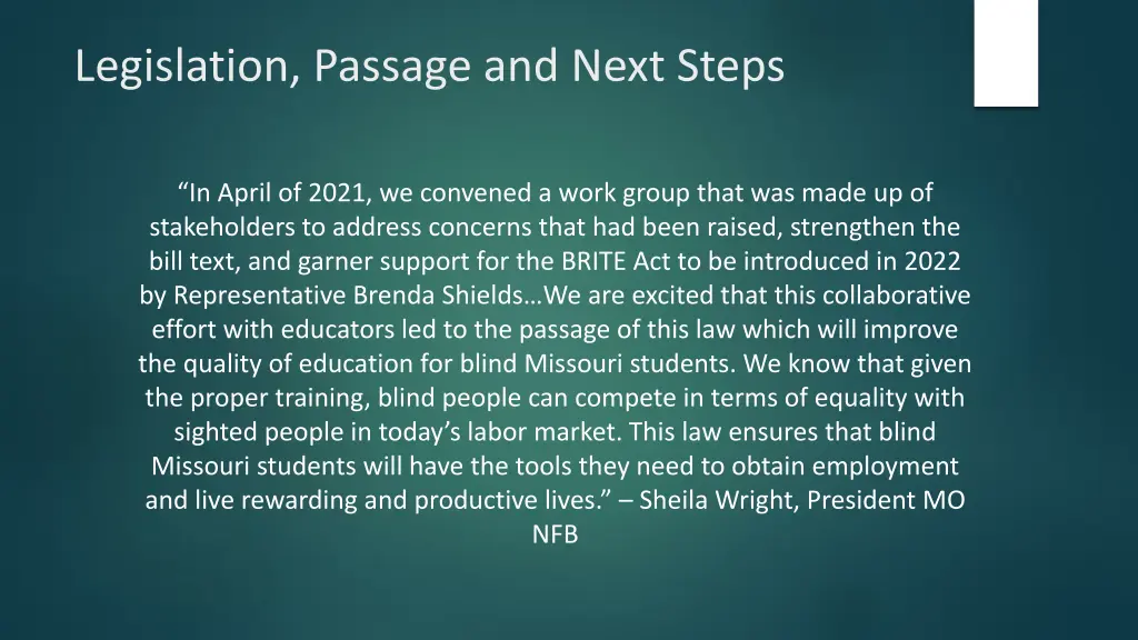 legislation passage and next steps