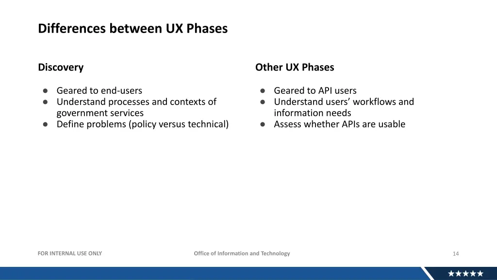differences between ux phases