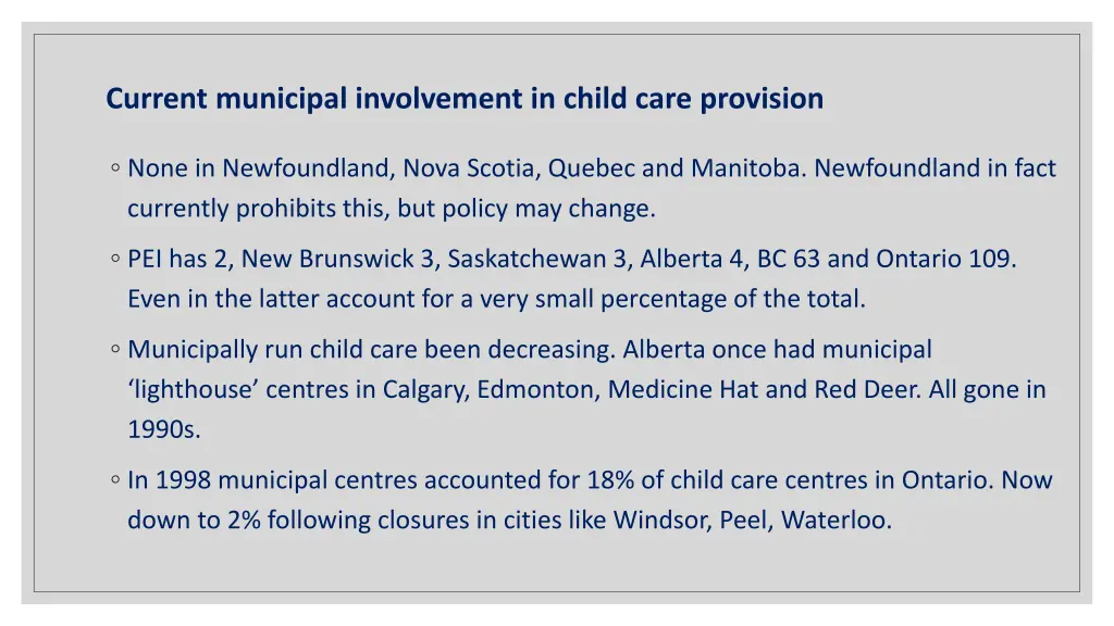 current municipal involvement in child care