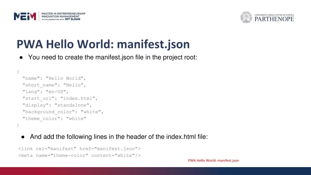 pwa hello world manifest json you need to create