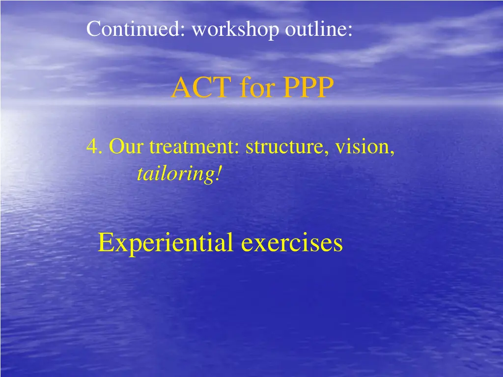 continued workshop outline